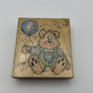 Penny Black Balloon Teddy 1049J Bear‎ Birthday Wood - Rubber Stamp Vintage 1998